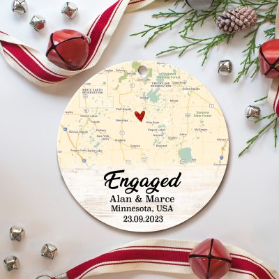 engagement personalized location map ceramic ornament christmas gift for newlyweds
