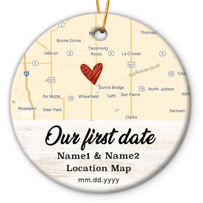 our first date personalized location map ceramic ornament christmas gift for couple