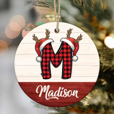Monogram Alphabet - Personalized Name Christmas Ceramic Ornament - Initials Name Ornament Decoration