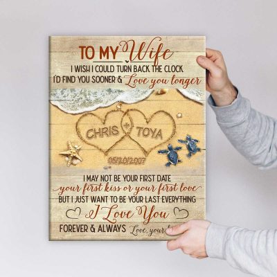 To My Wife - Personalized Heart In Sand Canvas With Name - Gifts For My Wife From Husband