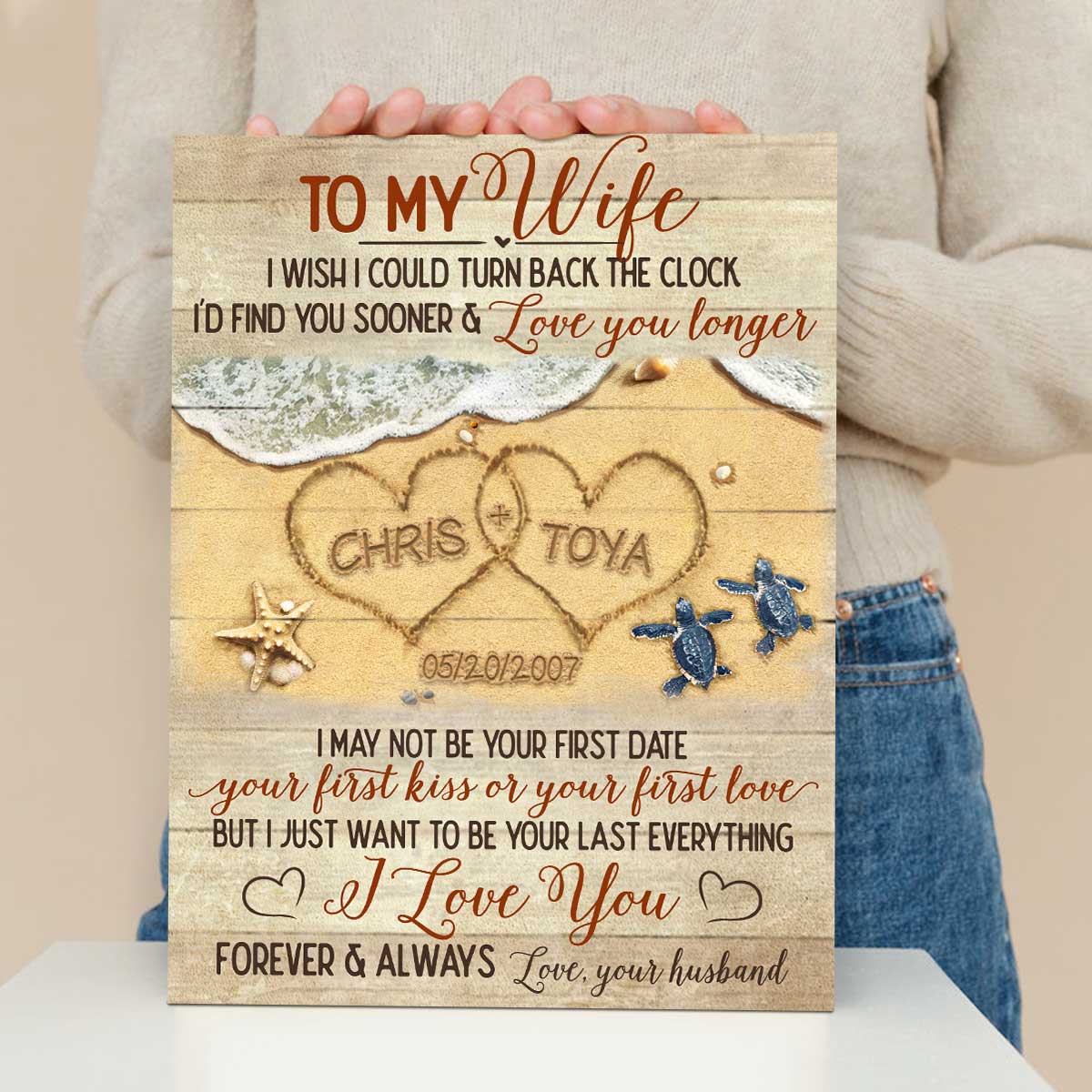 To My Wife - Personalized Heart In Sand Canvas With Name - Gifts For My Wife From Husband 1 To My Wife - Personalized Heart In Sand Canvas With Name - Gifts For My Wife From Husband
