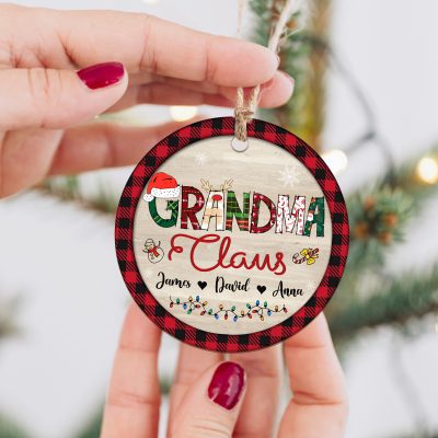 Grandma Claus - Custom Grandma Christmas Ornament With Grandkids Names - Christmas Gifts for Grandma