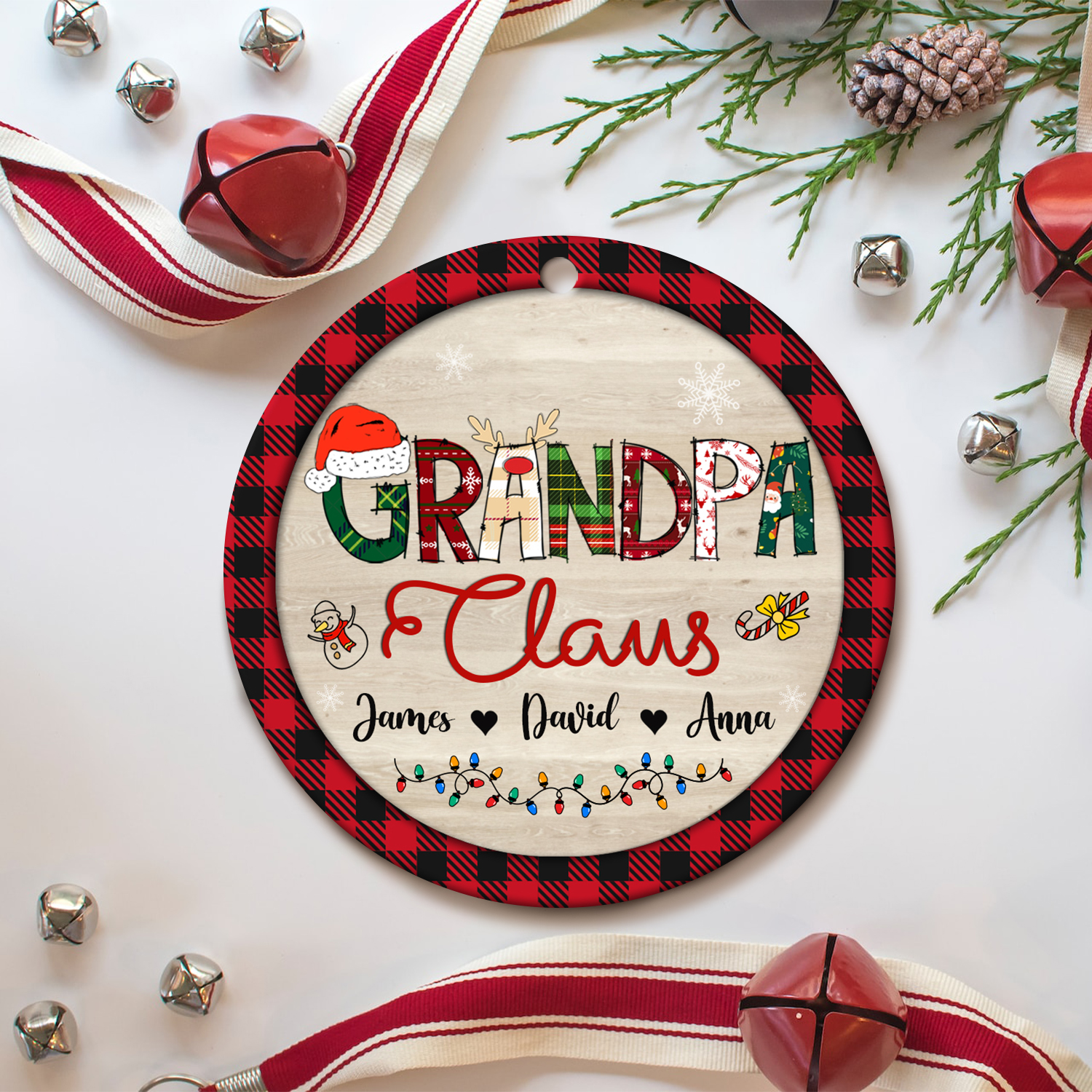 Grandpa Claus - Custom Grandpa Christmas Ornament With Grandkids Names - Christmas Gifts for Grandpa