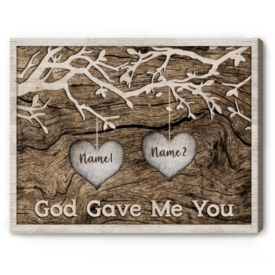 God Gave Me You - Personalized Couple Name On Tree Canvas Print - Anniversary Christmas Gifts for Couple