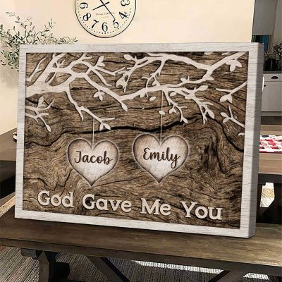 God Gave Me You - Personalized Couple Name On Tree Canvas Print - Anniversary Christmas Gifts for Couple