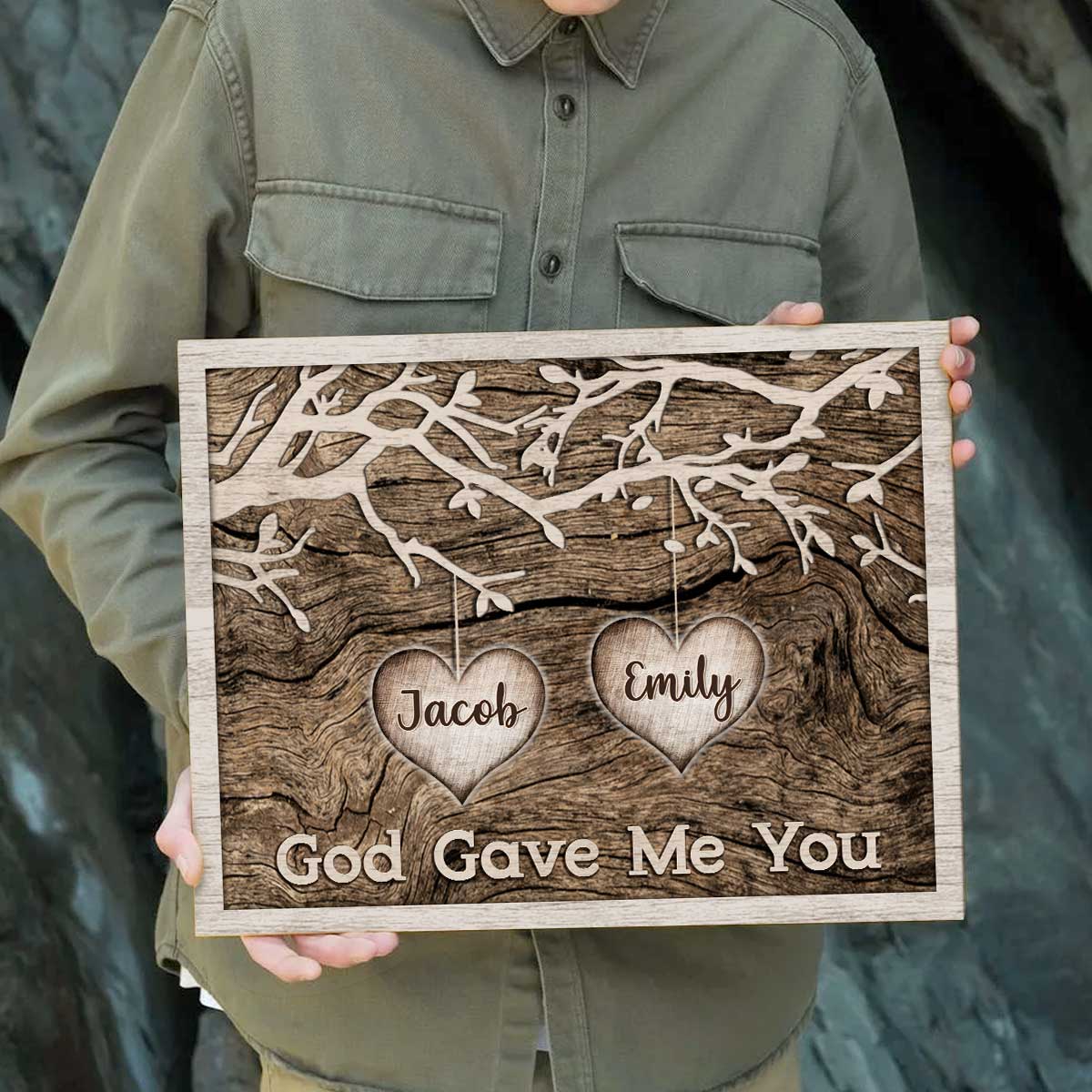 God Gave Me You – Personalized Couple Name On Tree Canvas Print – Anniversary Gifts for Couple - Valentines Day Gift For Wife Girlfriend 1 God Gave Me You - Personalized Couple Name On Tree Canvas Print - Anniversary Christmas Gifts for Couple