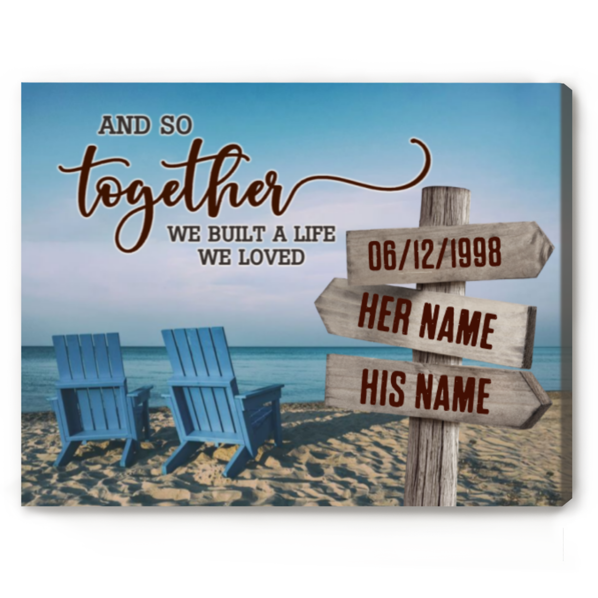 And So Together We Built A Life We Loved - Personalized Beach Chairs Couple Names Sign - Engagement Anniversary Christmas Gifts For Her
