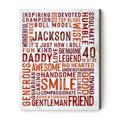 Personalized Word Art Canvas - Custom Name Gifts for Dad - Birthday Gifts for Him