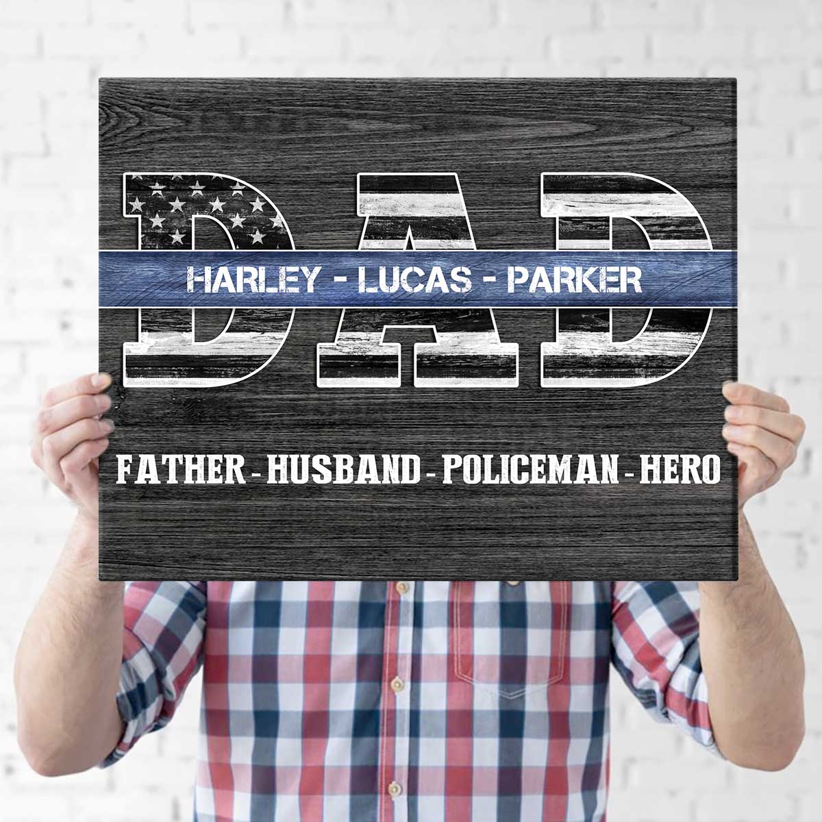 Thin Blue Line - Personalized Police Officer Dad Sign - Policeman Gifts With Kids Names 1 Thin Blue Line - Personalized Police Officer Dad Sign - Policeman Gifts With Kids Names