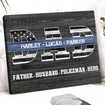 Thin Blue Line - Personalized Police Officer Dad Sign - Policeman Gifts With Kids Names