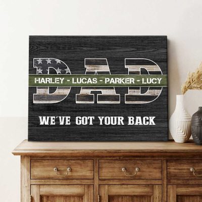 Army Green Line - Personalized Army Dad Sign - Military Dad Gifts With Kids Names