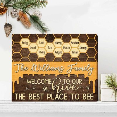 Welcome To Our Hive - Bee Family Personalized Sign - Custom Family Name Art - Family Gifts