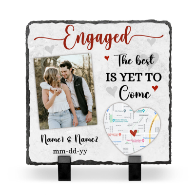 BEST SELLERS 27 Engaged The Best Is Yet To Come - Personalized Engagement Photo And Map Rock Slate - Engagement Keepsake Gift - Newly Engaged Couple Gift