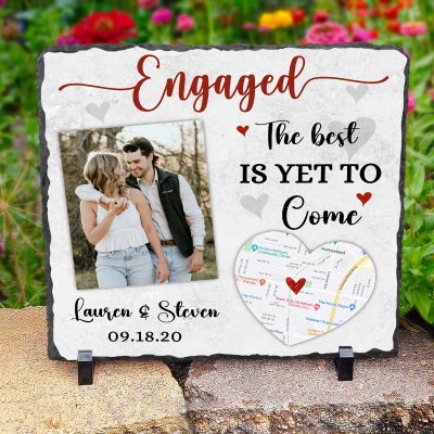BEST SELLERS 28 Engaged The Best Is Yet To Come - Personalized Engagement Photo And Map Rock Slate - Engagement Keepsake Gift - Newly Engaged Couple Gift