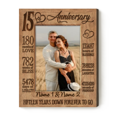 Fifteen Years Down Forever To Go - 15th Anniversary Custom Photo Canvas - 15 Year Wedding Anniversary Gift