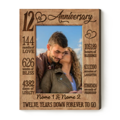 Twelve Years Down Forever To Go - 12th Anniversary Custom Photo Canvas - 12 Year Wedding Anniversary Gift