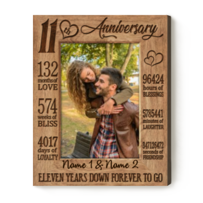 Eleven Years Down Forever To Go - 11th Anniversary Custom Photo Canvas - 11 Year Wedding Anniversary Gift