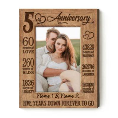 Five Years Down Forever To Go - 5 Years Anniversary Custom Photo Canvas - 5th Wedding Anniversary Gift