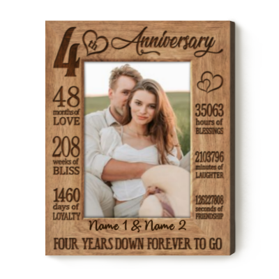 Four Years Down Forever To Go - 4 Years Anniversary Custom Photo Canvas - 4th Wedding Anniversary Gift