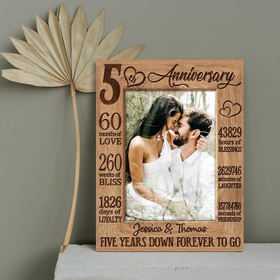 Five Years Down Forever To Go - 5 Years Anniversary Custom Photo Canvas - 5th Wedding Anniversary Gift