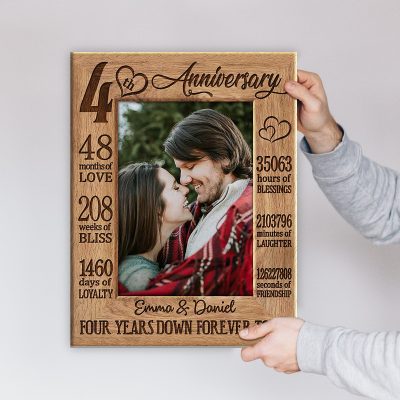 Four Years Down Forever To Go - 4 Years Anniversary Custom Photo Canvas - 4th Wedding Anniversary Gift