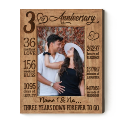 Three Years Down Forever To Go - 3 Years Anniversary Custom Photo Canvas - 3rd Wedding Anniversary Gift