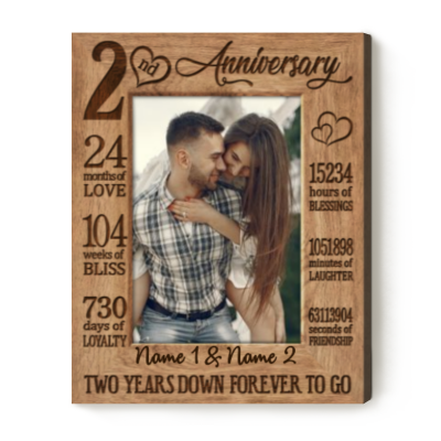 Two Years Down Forever To Go - 2 Years Anniversary Custom Photo Canvas - 2nd Wedding Anniversary Gift