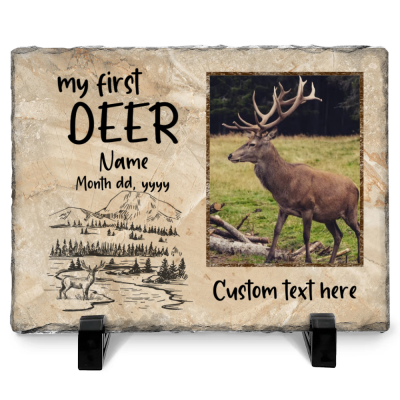 My First Deer - Personalized Deer Hunting Memories Photo Slate - First Deer Photo Keepsake - Deer Hunter Gifts