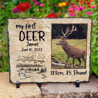 My First Deer - Personalized Deer Hunting Memories Photo Slate - First Deer Photo Keepsake - Deer Hunter Gifts