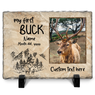 My First Buck - Personalized Buck Hunting Memories Photo Slate Keepsake - Child's First Buck Keepsake
