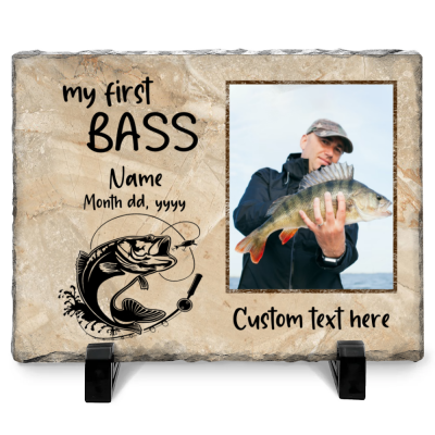 My First Bass - Personalized Bass Fishing Photo Slate Keepsake - Gifts For Bass Fishermen