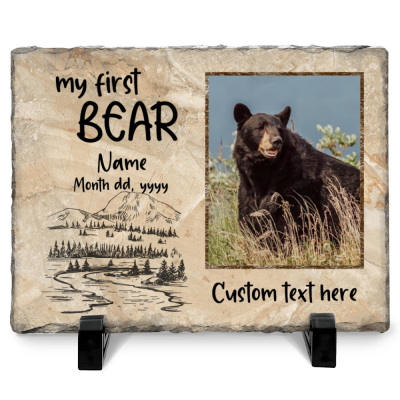 My First Bear - Personalized Bear Hunting Photo Stone Keepsake - Bear Hunter Gift - Gift For Hunting