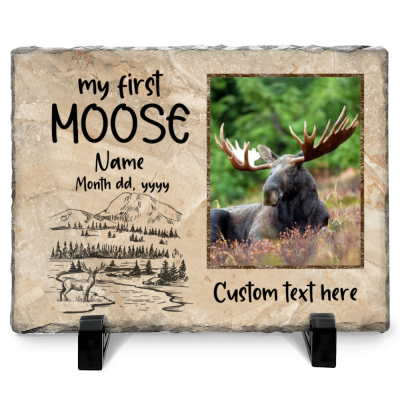 My First Moose - Personalized Moose Hunting Photo Slate Keepsake - Gift For Hunter
