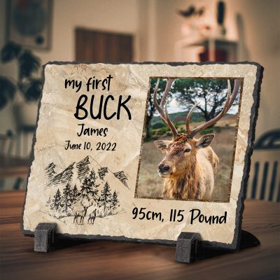 My First Buck - Personalized Buck Hunting Memories Photo Slate Keepsake - Child's First Buck Keepsake