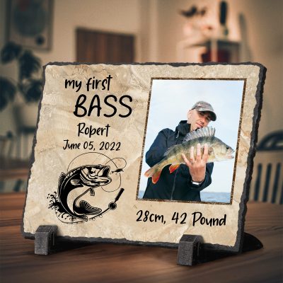 My First Bass - Personalized Bass Fishing Photo Slate Keepsake - Gifts For Bass Fishermen