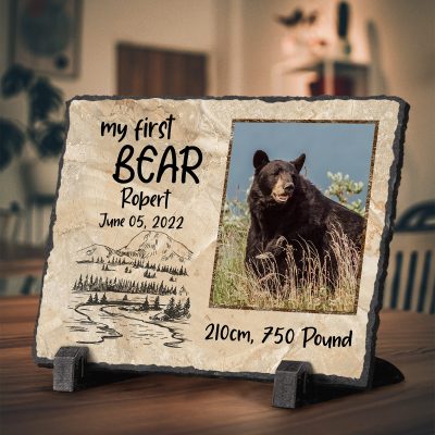 My First Bear - Personalized Bear Hunting Photo Stone Keepsake - Bear Hunter Gift - Gift For Hunting