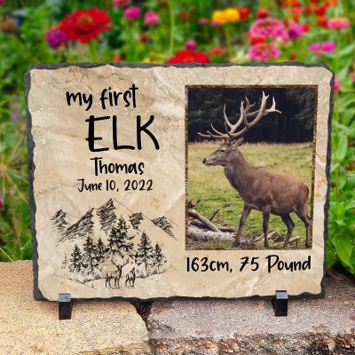 My First Elk - Personalized Elk Hunting Photo Slate Keepsake - Elk Hunter Gifts - Hunting Gifts For Men