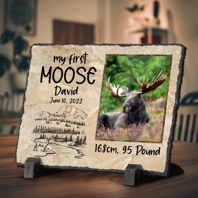 My First Moose - Personalized Moose Hunting Photo Slate Keepsake - Gift For Hunter