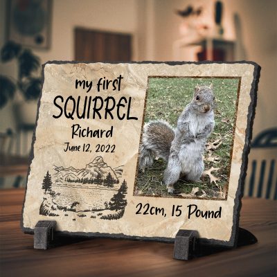 My First Squirrel - Personalized Squirrel Hunting Photo Slate - Child’s First Squirrel Gifts Keepsake