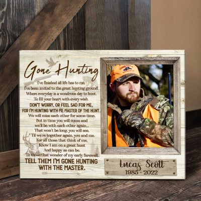 gone hunting poem - custom hunting memorial photo canvas - sympathy gifts for loss of hunter - hunting in heaven wall art