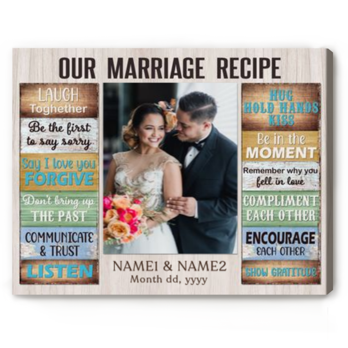 Our Marriage Recipe - Custom Photo Canvas For Wedding Gift - Gifts For Just Married Couple