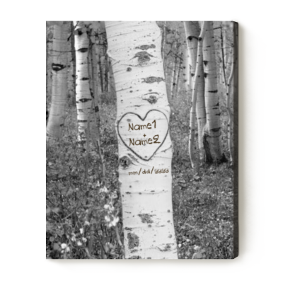 custom couple names and heart carved in a tree print - couple valentine's gifts - engagement gifts for couple - tree heart carving wedding gift