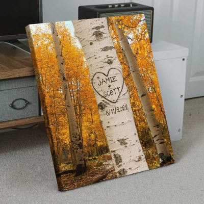 custom couple names and heart carved in a tree print - couple valentine's gifts - engagement gifts for couple - tree heart carving wedding gift