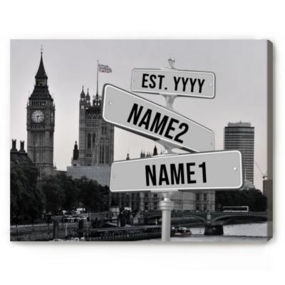 london big ben retro street sign print - custom intersection sign with couple name - couples valentines day gift - wedding road sign with names