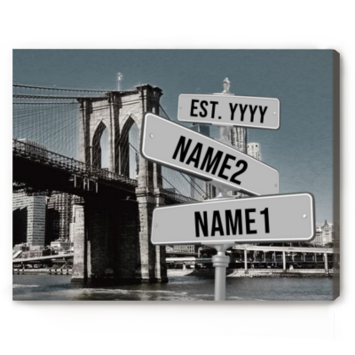 new york intersection sign canvas - custom couple's name and date on street sign - wedding anniversary valentines gifts