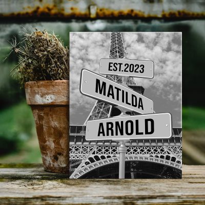 paris city eiffel tower street sign wall art custom couple name intersection sign valentines gifts for him 2024 wedding gifts