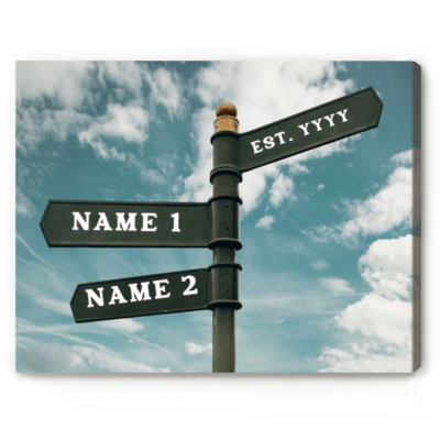 wedding road signs custom with names and dates - street sign canvas for engagement - valentines couple gifts