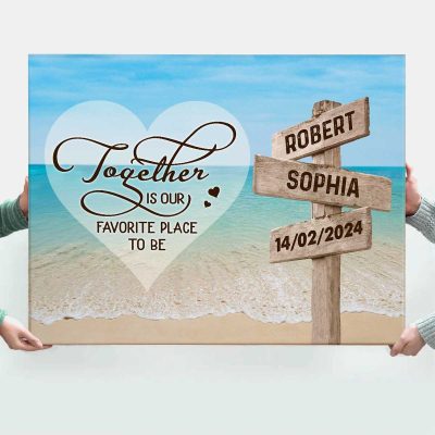 Custom Beach Ocean Street Sign With Names And Date - Beach Theme Valentines Gift For Couple - Together Is Our Favorite Place To Be