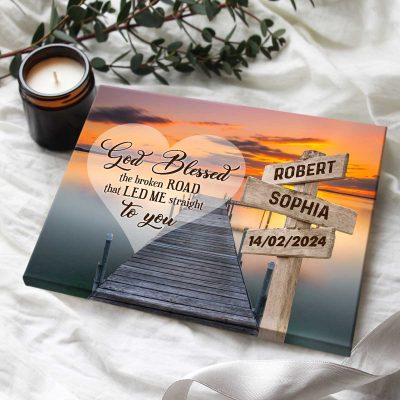 Custom Beach Sunset Two Last Names Cross Street Sign - All Of Me Loves All Of You Sign - Custom Valentines Gifts