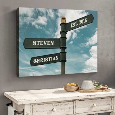 wedding road signs custom with names and dates - street sign canvas for engagement - valentines couple gifts